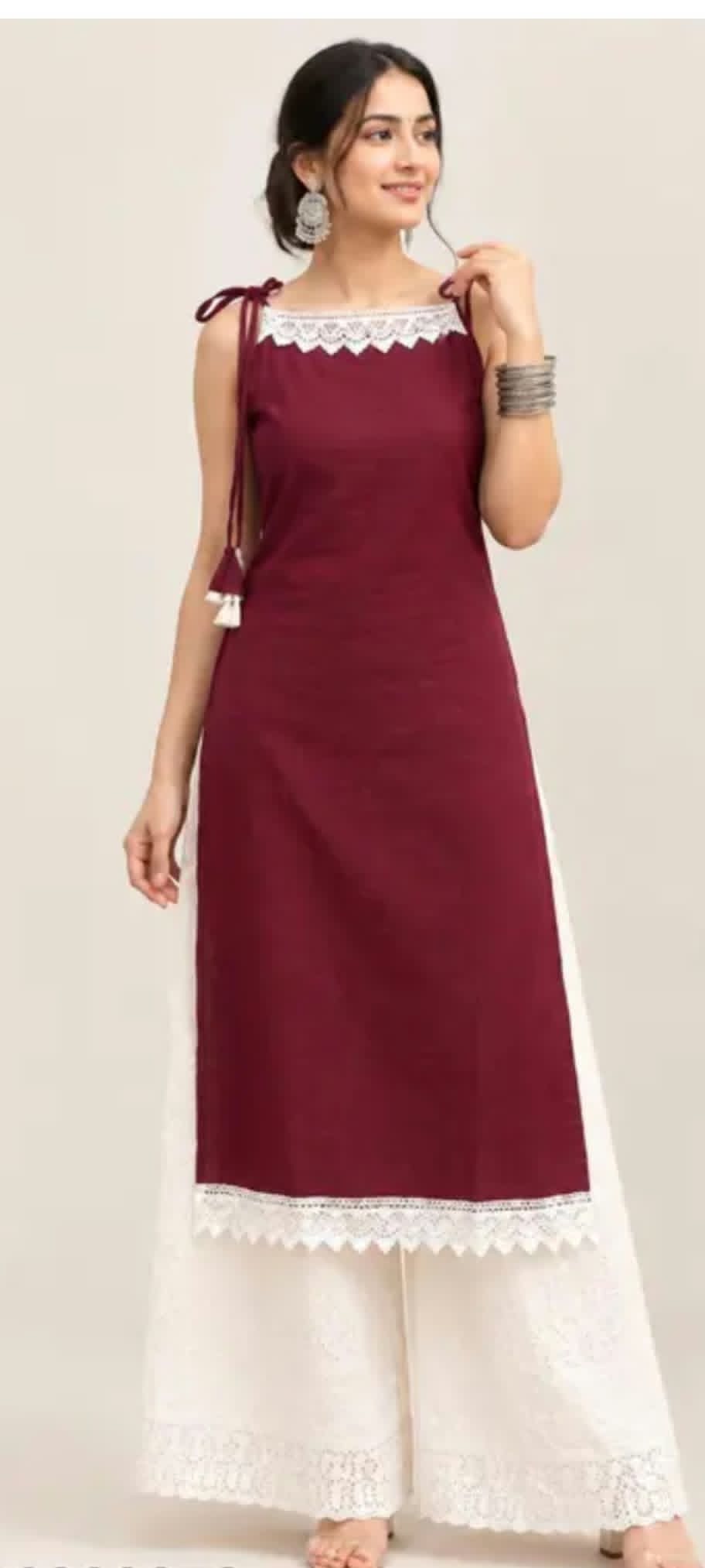 women's red printed cotton kurti