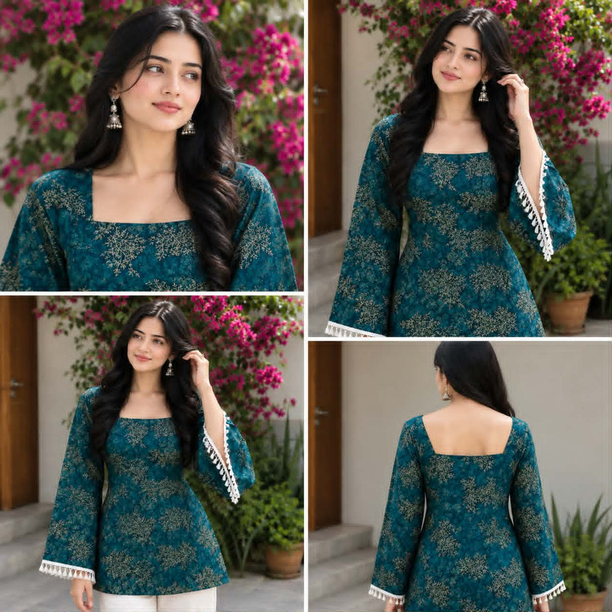 elegant teal cotton kurti