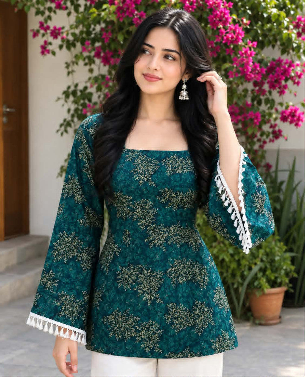 elegant teal cotton kurti