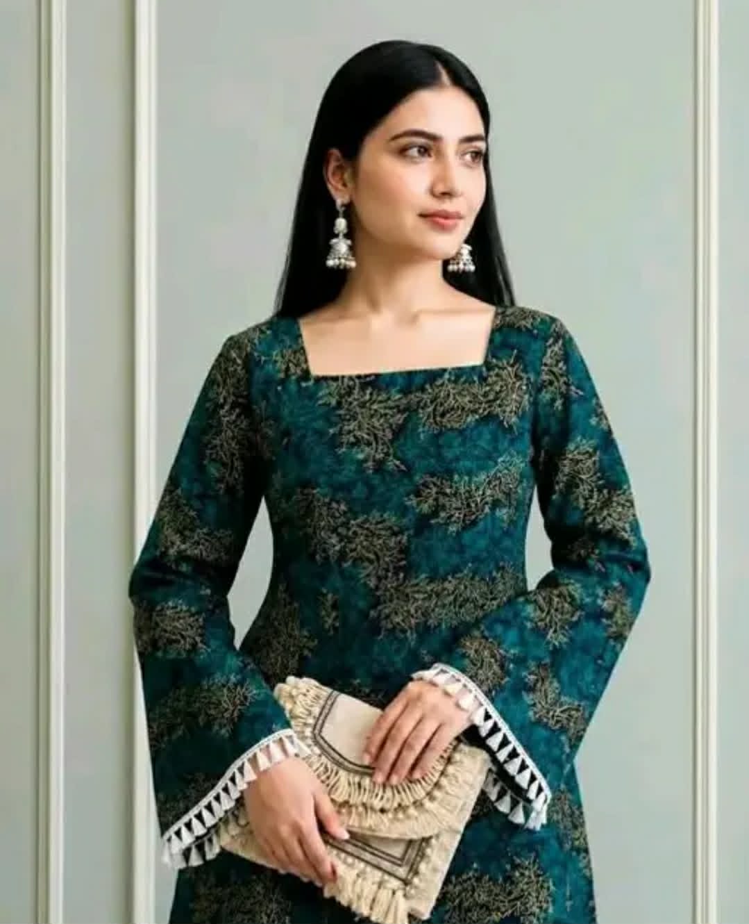 elegant teal cotton kurti