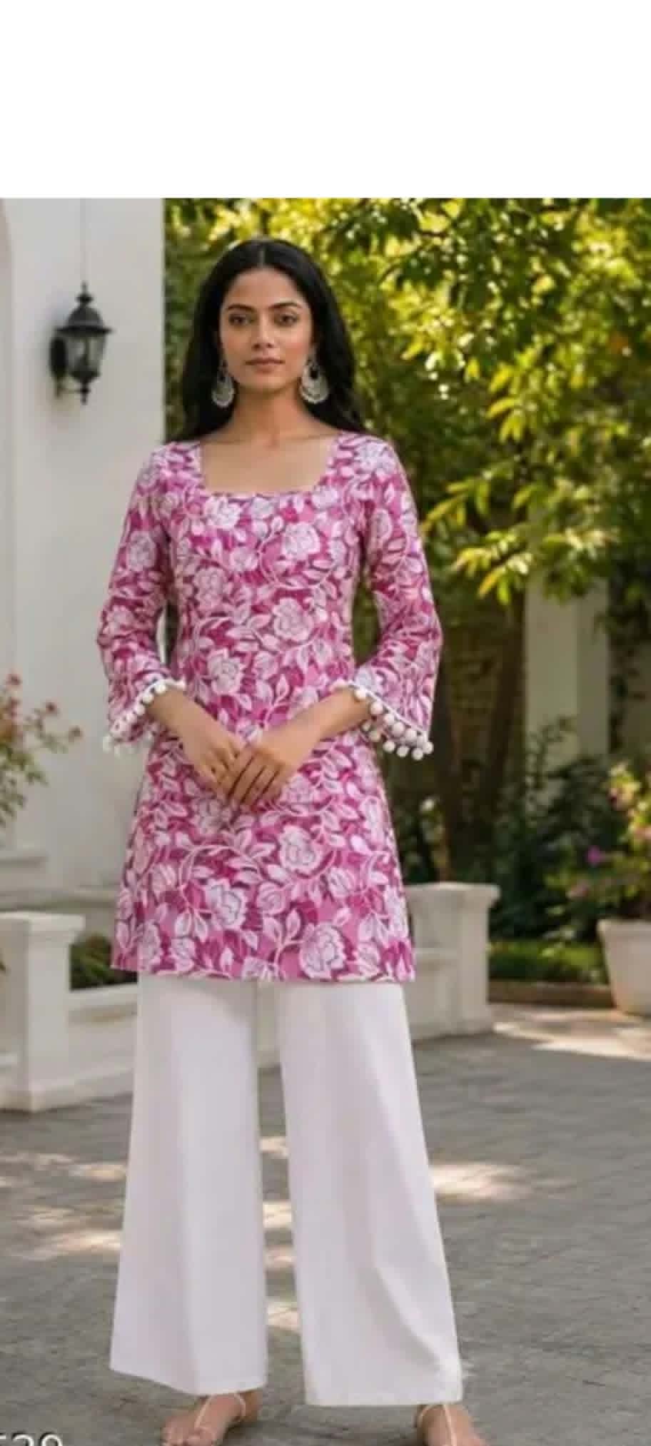 pink slevless kurti