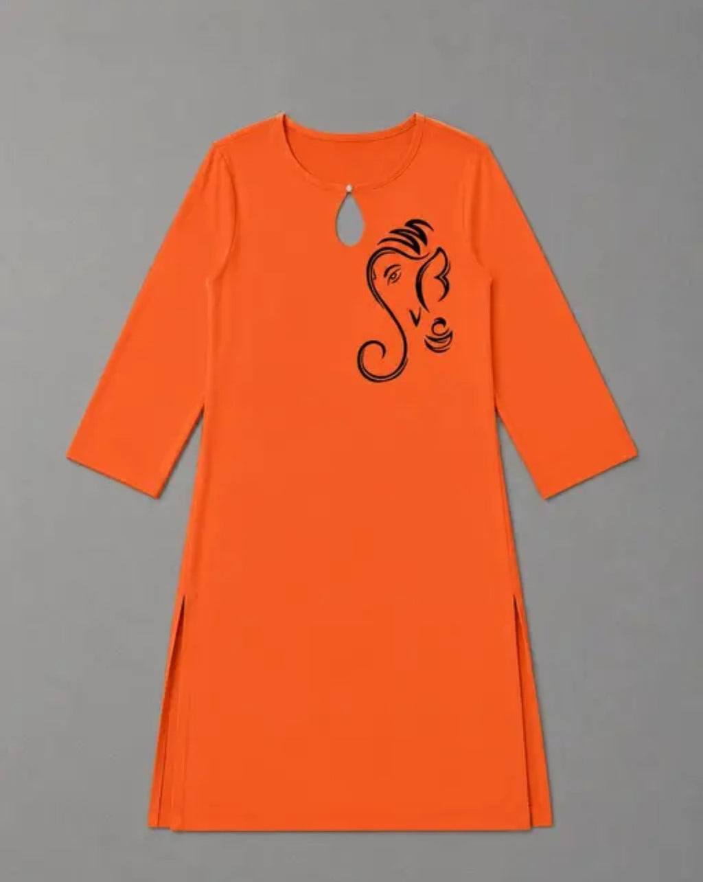 women's orange ganapati print kurti