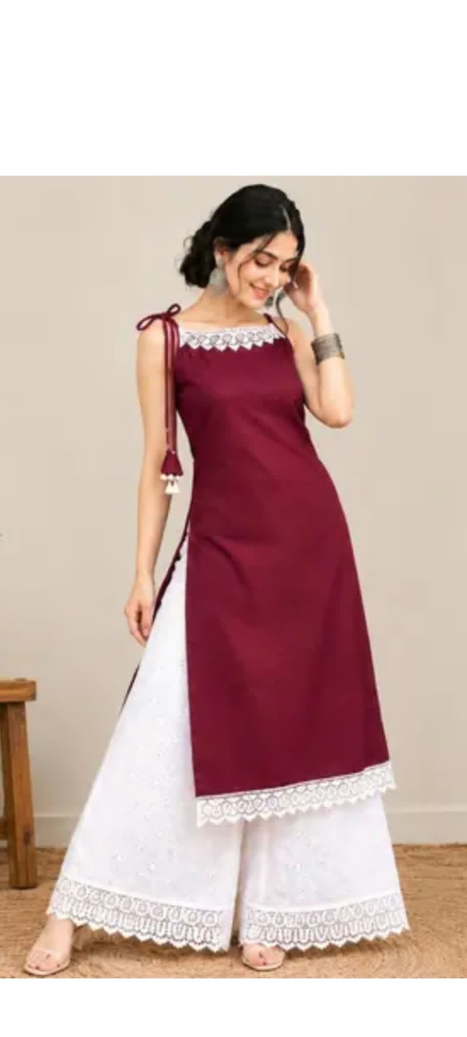 women's red printed cotton kurti